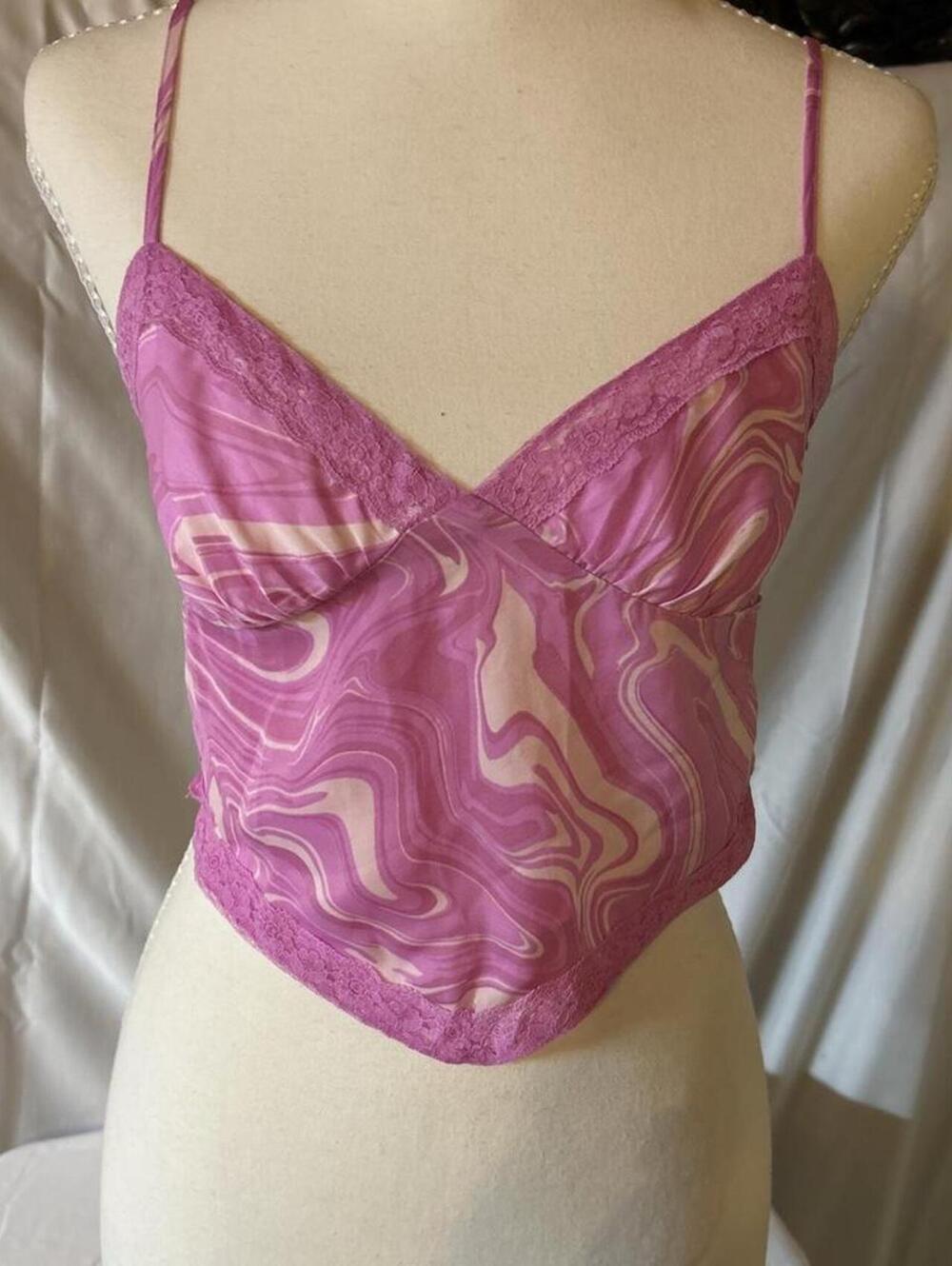 Womens Wild Fable Pink Psychedelic Swirl Lace-Trim Cami Top, Small